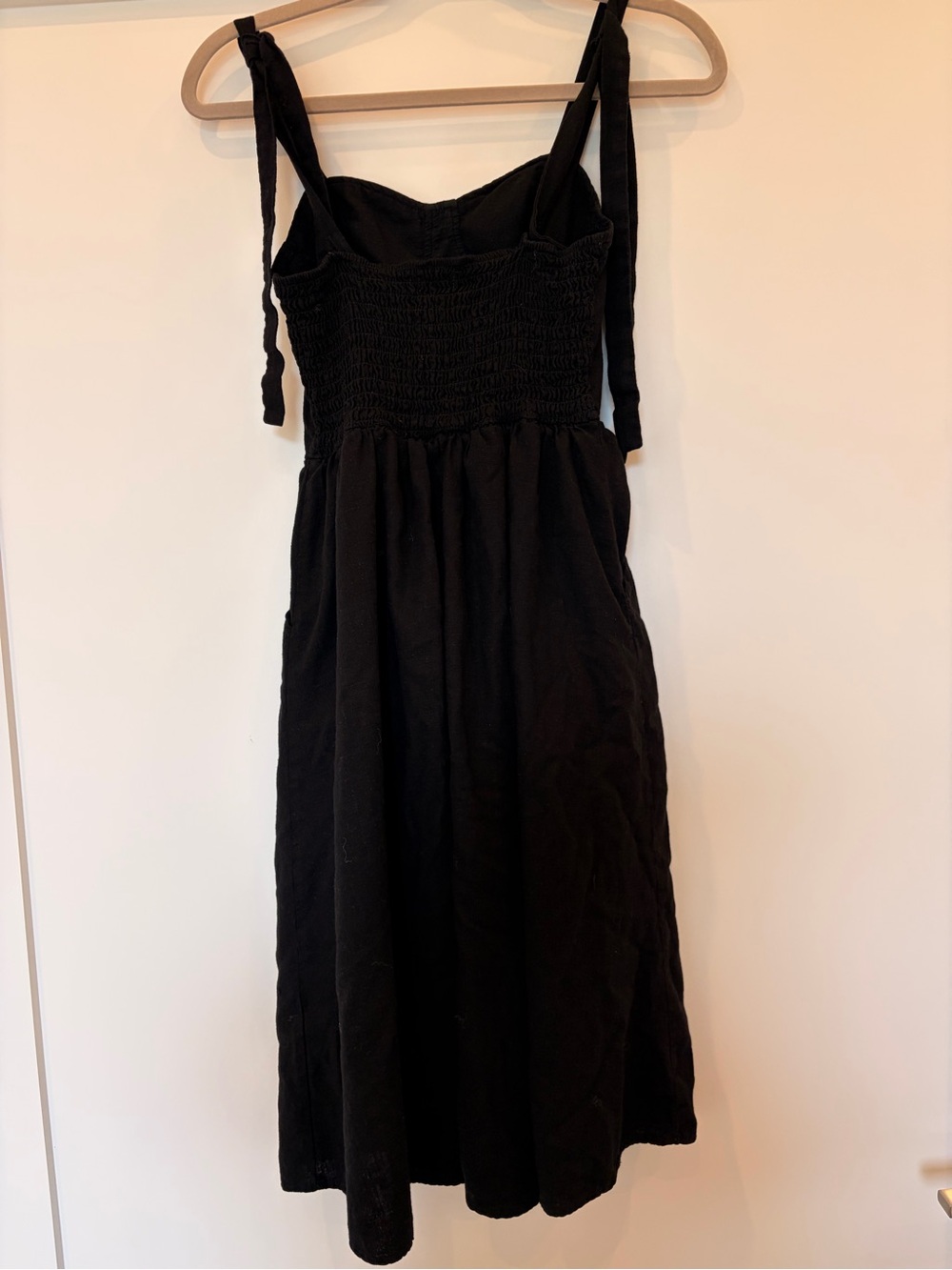 LC Lauren Conrad Black Smocked Midi Dress with Tie Straps